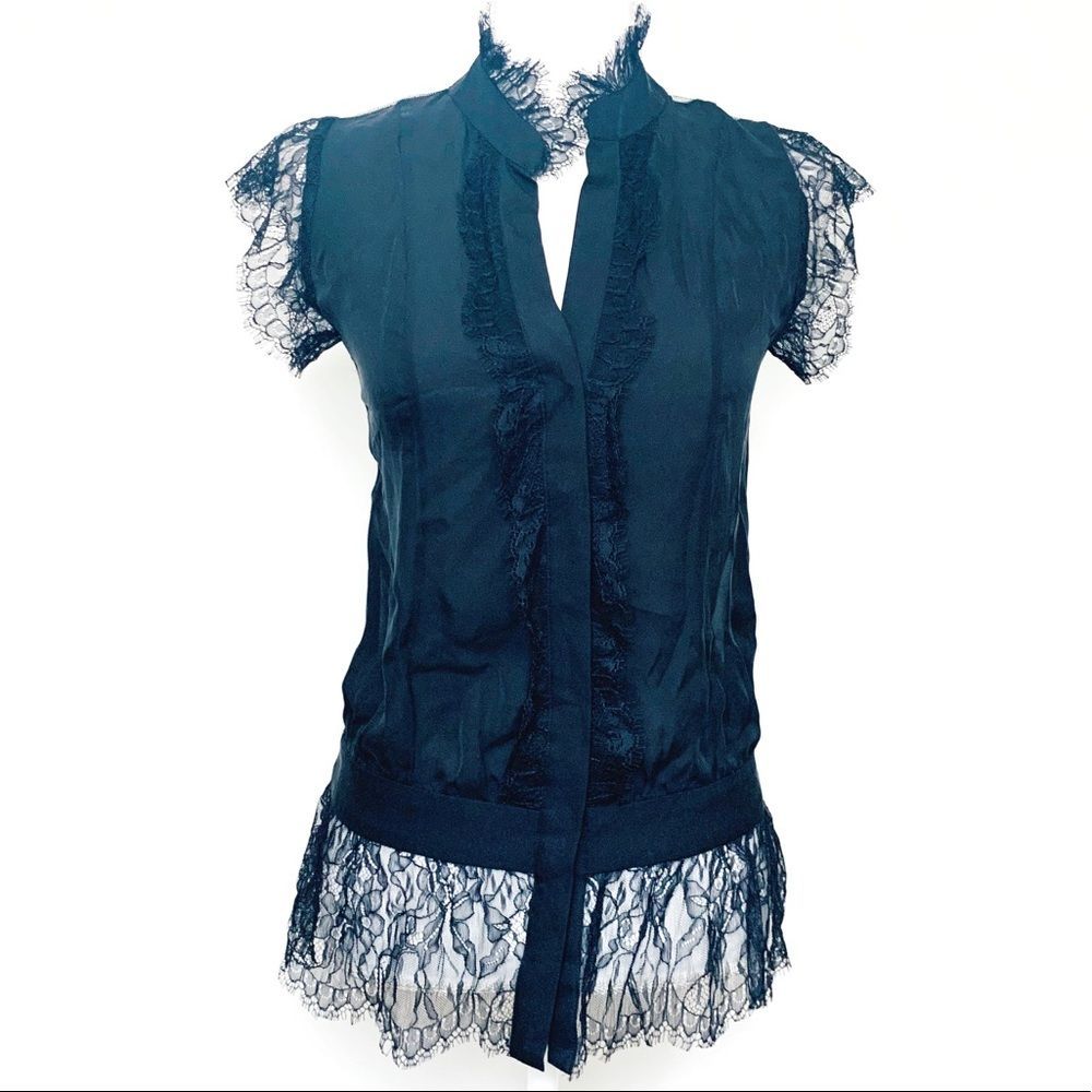 Haute Hippie barely there Sheer lace mesh top tank blouse Xs S SIZE MISSING